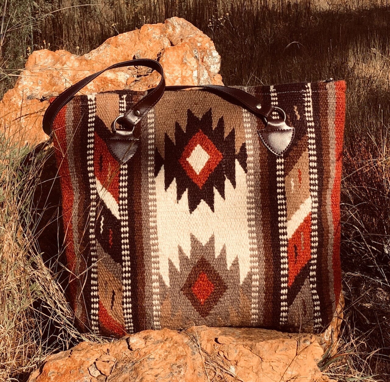 Lakota Sunset Southwestern Wool Tote Yellowstone Spirit Southwestern Collection Wool Bag Objects of Beauty Southwest 