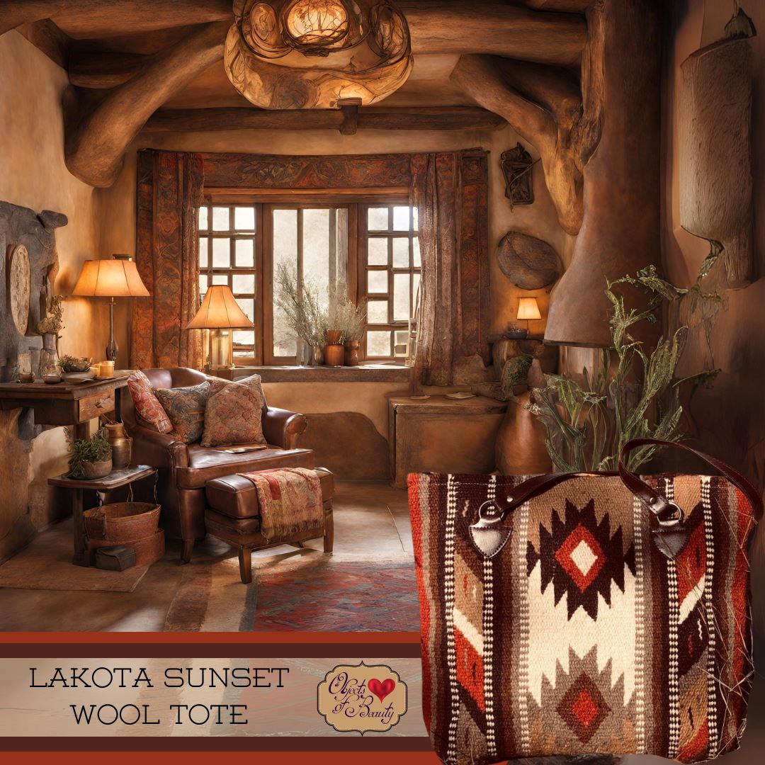 Lakota Sunset Southwestern Wool Tote | Yellowstone Spirit Southwestern Collection Wool Bag Objects of Beauty Southwest 