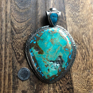 Large Natural Turquoise Pendant Necklace w Ruby Stud | Yellowstone Spirit Southwestern Collection Charms & Pendants ObjectsOfBeauty Southwest 