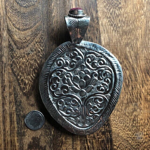 Large Natural Turquoise Pendant Necklace w Ruby Stud | Yellowstone Spirit Southwestern Collection Charms & Pendants ObjectsOfBeauty Southwest 