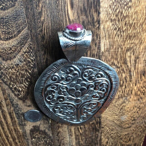 Large Natural Turquoise Pendant Necklace w Ruby Stud | Yellowstone Spirit Southwestern Collection Charms & Pendants ObjectsOfBeauty Southwest 