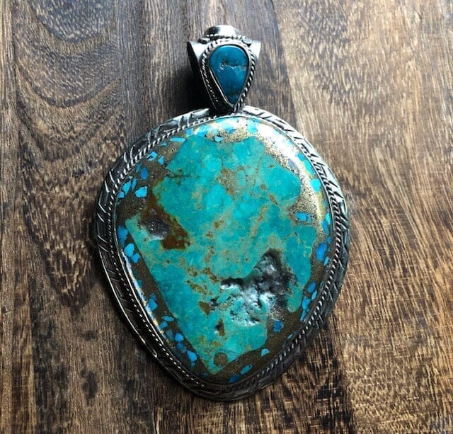 Large Natural Turquoise Pendant Necklace w Ruby Stud | Yellowstone Spirit Southwestern Collection Charms & Pendants ObjectsOfBeauty Southwest 