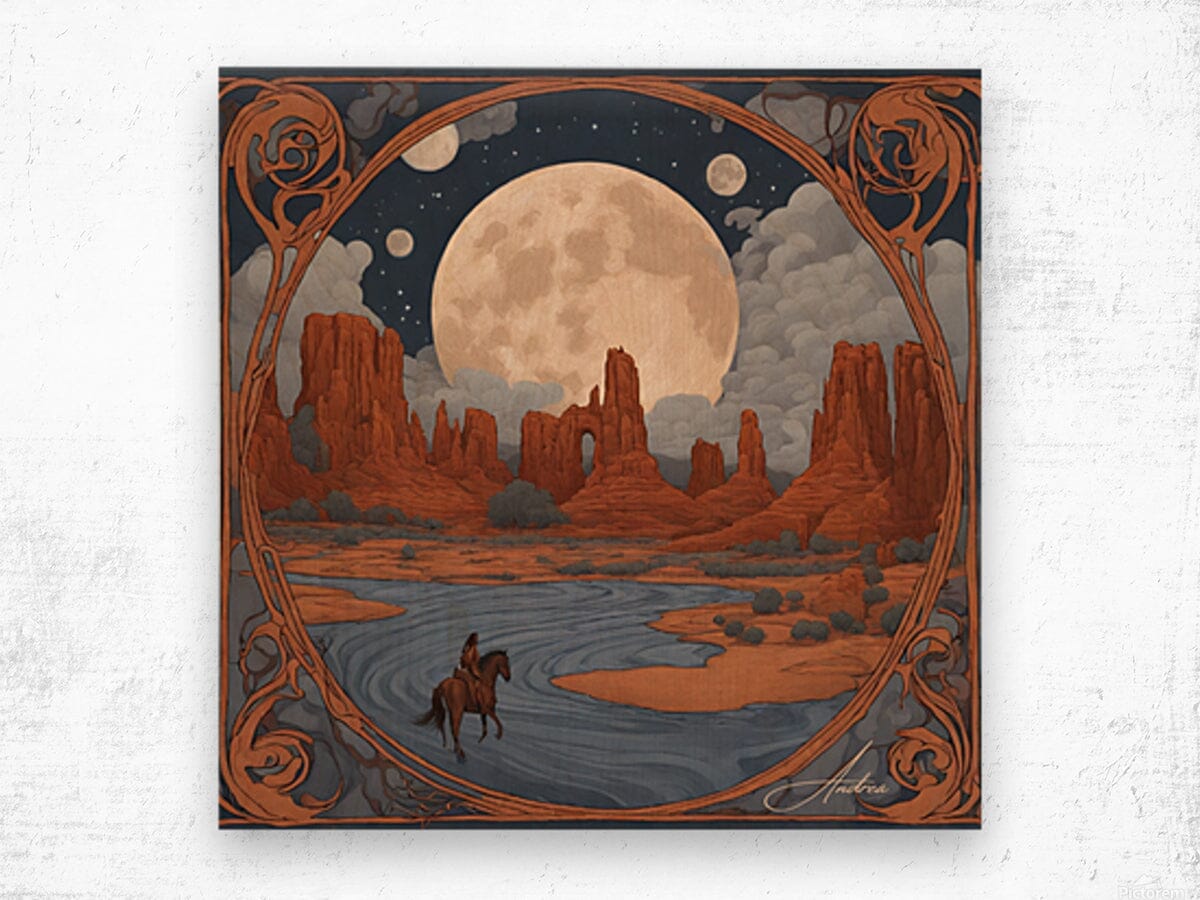 Lone Ride Under Many Moons | Andrea Record Fine Art | Yellowstone Spirit Southwestern Collection Painting Print Andrea Record Fine Art 