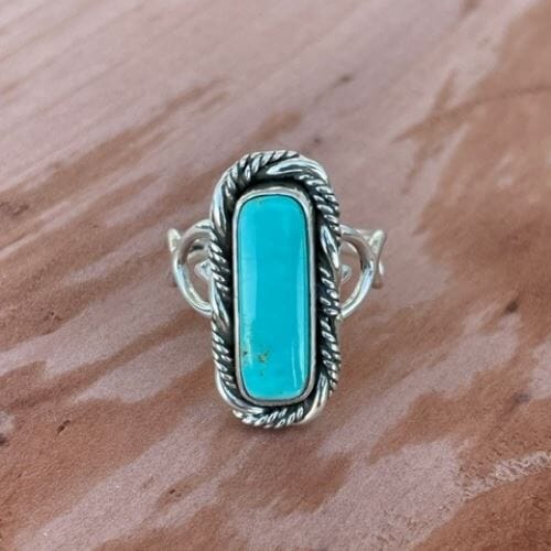 Lucky Love Horseshoe-Heart Slender Turquoise Beth Dutton Ring | Yellowstone Spirit Southwestern Collection Turquoise Ring Objects of Beauty Southwest 