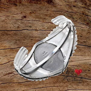 Magnificent Turquoise Cuff with Coral Studs & Silver Wings | Yellowstone Spirit Southwestern Collection Turquoise Cuff Bracelet Objects of Beauty Southwest 