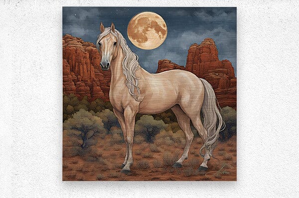 Majix Palomino | Andrea Record Fine Art | Yellowstone Spirit Southwestern Collection Painting Print Andrea Record Fine Art Brushed Metal Print 8x8inches (21x21cm) 