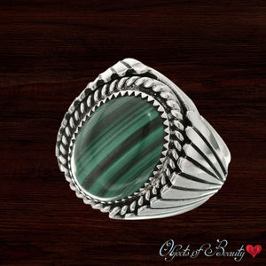 Malachite Men's Ring | Navajo Rings Native American Made 