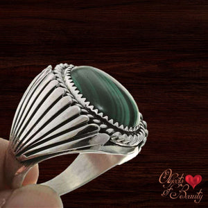 Malachite Men's Ring | Navajo Rings Native American Made 