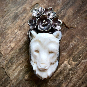 Mamma Bear w Flowers | Yellowstone Spirit Southwestern and Spirit Animal Collections Carved Necklace Objects of Beauty Southwest 