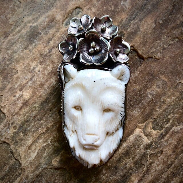 Mamma Bear w Flowers | Yellowstone Spirit Southwestern and Spirit Animal Collections Carved Necklace Objects of Beauty Southwest 