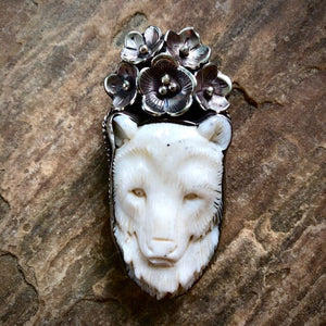 Mamma Bear w Flowers | Yellowstone Spirit Southwestern and Spirit Animal Collections Carved Necklace Objects of Beauty Southwest 