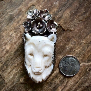 Mamma Bear w Flowers | Yellowstone Spirit Southwestern and Spirit Animal Collections Carved Necklace Objects of Beauty Southwest 