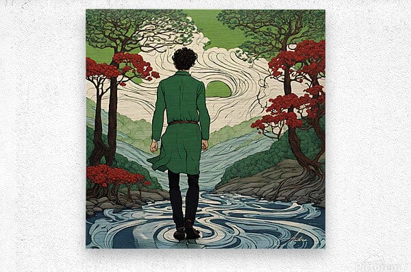 Man In the Swirling River | Andrea Record Fine Art | Yellowstone Spirit Southwestern Collection Painting Print Andrea Record Fine Art Brushed Metal Print 8x8inches (21x21cm) 