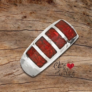 Man's Navajo Sterling Inlaid Coral Ring | Yellowstone Spirit Southwestern Collection Ring Objects of Beauty Southwest 