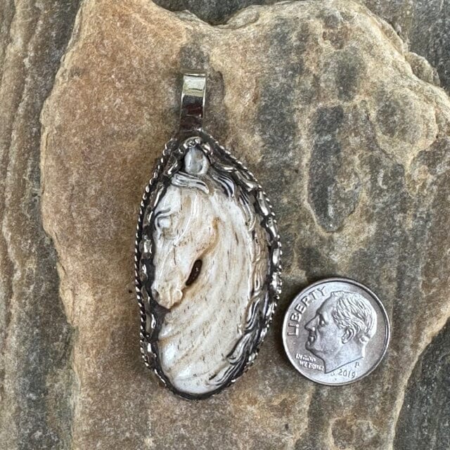 Medium Carved Bone Horse Pendant Necklace | Yellowstone Spirit Southwestern and Spirit Animal Collections Carved Necklace Objects of Beauty Southwest 