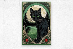 Meowsha Green Eyed Black Cat | Andrea Record Fine Art Painting Print Andrea Record Fine Art Brushed Metal Print 8x12inches (21x31cm) 