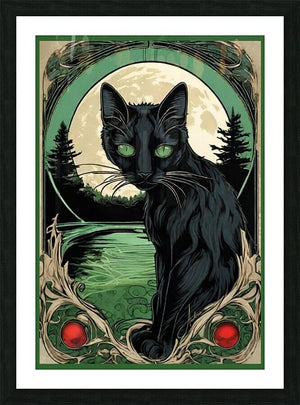 Meowsha Green Eyed Black Cat | Andrea Record Fine Art Painting Print Andrea Record Fine Art Framed Print 8x12inches (21x31cm) 