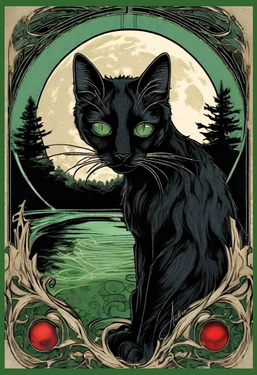 絵画 black cat Meowsha Green Eyed Black Cat | Andrea Record Fine Art - Objects of