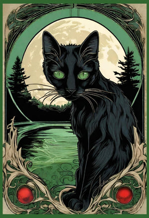 Meowsha Green Eyed Black Cat | Andrea Record Fine Art Painting Print Andrea Record Fine Art Giclee Fine Art Matte Paper Print 8x12inches (21x31cm) 
