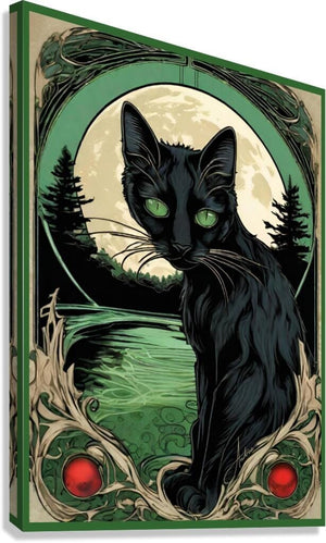 Meowsha Green Eyed Black Cat | Andrea Record Fine Art Painting Print Andrea Record Fine Art Giclée Stretched Canvas Print 8x12inches (21x31cm) 