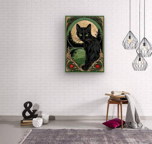 Meowsha Green Eyed Black Cat | Andrea Record Fine Art Painting Print Andrea Record Fine Art Wood Print 8x12inches (21x31cm) 