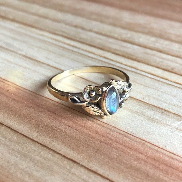 Moonstone 14K Plated Floral Ring Size 7.75 Ring Objects of Beauty 