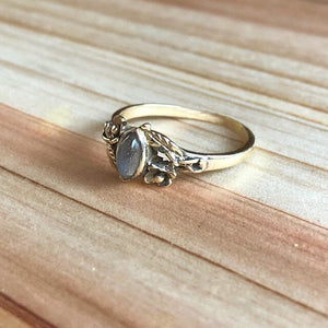 Moonstone 14K Plated Floral Ring Size 7.75 Ring Objects of Beauty 