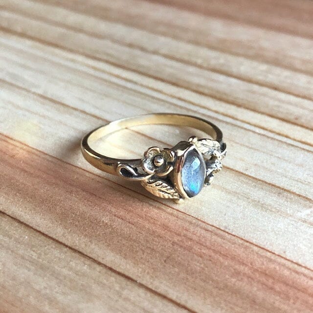 Moonstone 14K Plated Floral Ring Size 7.75 Ring Objects of Beauty 