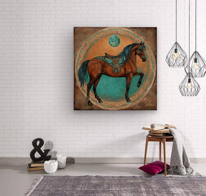 Mortana at the Portal | Andrea Record Fine Art | Yellowstone Spirit Southwestern Collection Painting Print Andrea Record Fine Art Wood Print 8x8inches (21x21cm) 