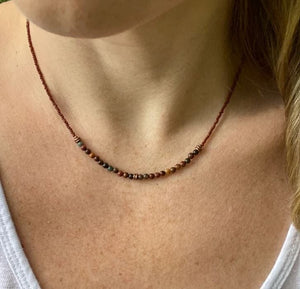 Multi-Colored Red Creek Jasper and Czech Glass Necklace | Yellowstone Spirit Southwestern Collection Japser Copper Necklace Objects of Beauty Southwest 
