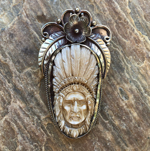 Native American Indian Chief Carved Bone Necklace | Yellowstone Spirit Southwestern and Spirit Animal Collections Pendant Necklace Objects of Beauty Southwest 