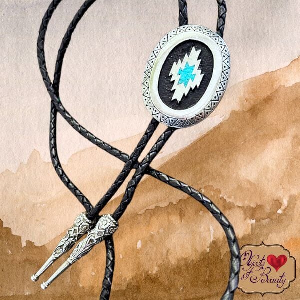 Native American Southwestern Silver w Turquoise Bolo Tie | Yellowstone Spirit Southwestern Collection Bolo Necktie Objects Of Beauty Southwest 