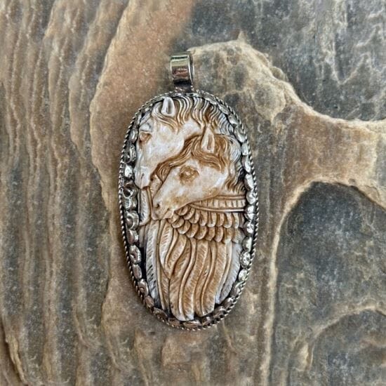 Nuzzling Horse Couple Carved Bone Pendant Necklace | Yellowstone Spirit Southwestern and Spirit Animal Collections Carved Necklace Objects of Beauty Southwest 