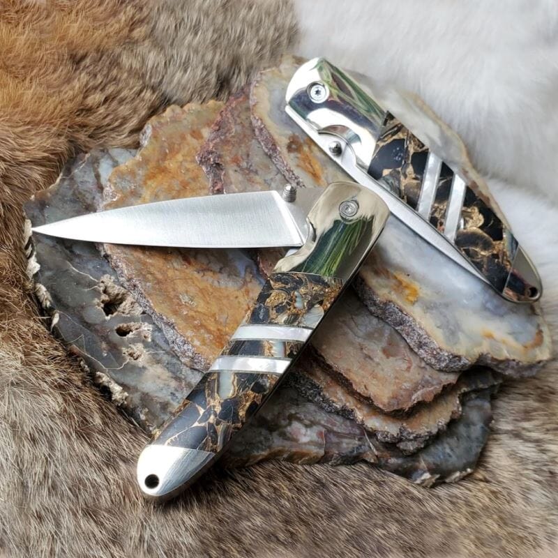 Obsidian 4" Knife w Bronze Matrix | Plain Blade | Yellowstone Spirit Southwestern Collection Knife Objects of Beauty Southwest 