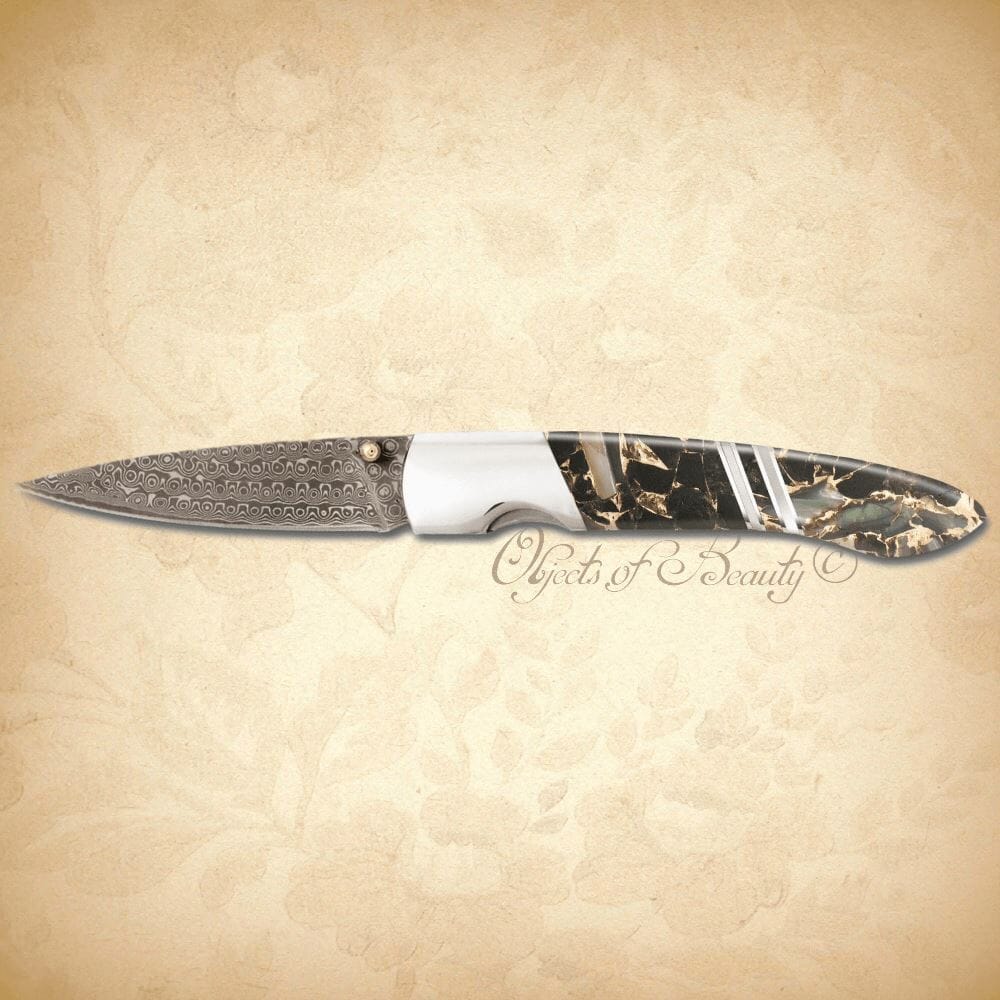 Obsidian Bronze Matrix 4" Knife | Damascus Blade | Yellowstone Spirit Southwestern Collection Knives Santa Fe Stoneworks 