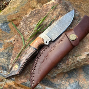 Olive Rosewood Damascus Hunting Skinner Knife | Yellowstone Spirit Southwestern Collection Damascus Knife Objects of Beauty Southwest 