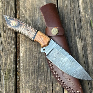 Olive Rosewood Damascus Hunting Skinner Knife | Yellowstone Spirit Southwestern Collection Damascus Knife Objects of Beauty Southwest 