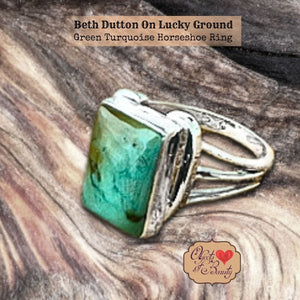 On Lucky Ground Beth Dutton Green Turquoise Horseshoe Ring | Yellowstone Spirit Southwestern Collection Turquoise Ring Objects of Beauty Southwest 