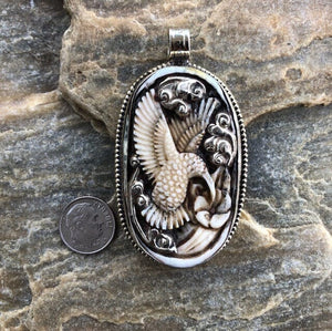 Oval Hummingbird Necklace w Silver Details | Spirit Animal & Yellowstone Spirit Southwestern Collection Carved Necklace Objects of Beauty Southwest 