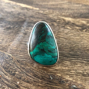 Painted Turquoise Offset Oval Adjustable Ring | Yellowstone Spirit Southwestern Collection Turquoise Ring Objects of Beauty Southwest 