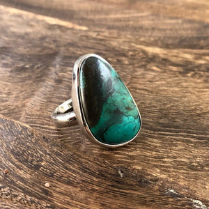Painted Turquoise Offset Oval Adjustable Ring | Yellowstone Spirit Southwestern Collection Turquoise Ring Objects of Beauty Southwest 