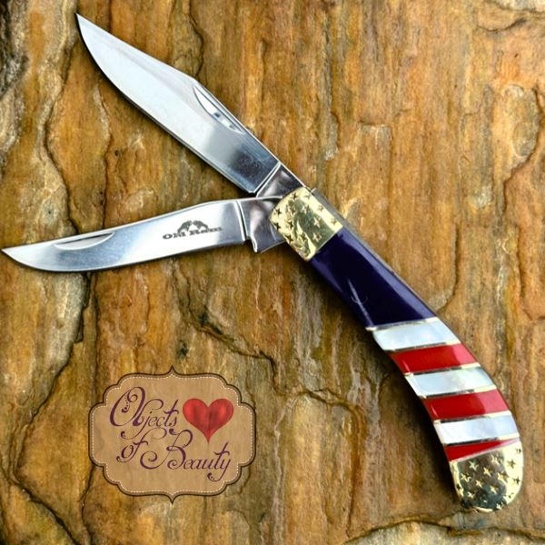 Patriotic Folding Trapper EDC Knife | Stars & Stripes | Yellowstone Spirit Southwestern Collection Pocket Folder Knife Objects of Beauty Southwest 