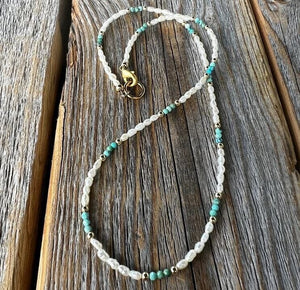 Pearl Turquoise and Gold Beaded Necklace | Yellowstone Spirit Southwestern Collection Pearl Turquoise Gold Necklace Objects of Beauty Southwest 