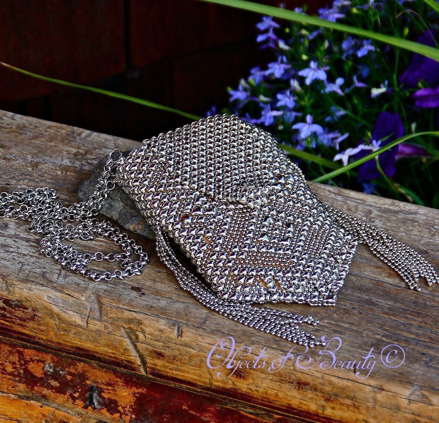 Pegasus Mesh Bag w Fringe Wings | SG Liquid Metal Purses and Bags Sergio Gutierrez Liquid Metal Jewelry 