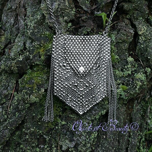 Pegasus Mesh Bag w Fringe Wings | SG Liquid Metal Purses and Bags Sergio Gutierrez Liquid Metal Jewelry 
