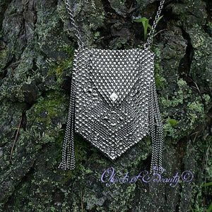 Pegasus Mesh Bag w Fringe Wings | SG Liquid Metal Purses and Bags Sergio Gutierrez Liquid Metal Jewelry 