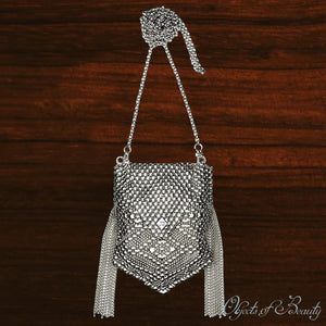 Pegasus Mesh Bag w Fringe Wings | SG Liquid Metal Purses and Bags Sergio Gutierrez Liquid Metal Jewelry 