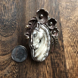Petite Carved Bone Horse w Silver Floral Frame Pendant Necklace | Yellowstone Spirit Southwestern and Spirit Animal Collections Charms & Pendants ObjectsOfBeauty Southwest 