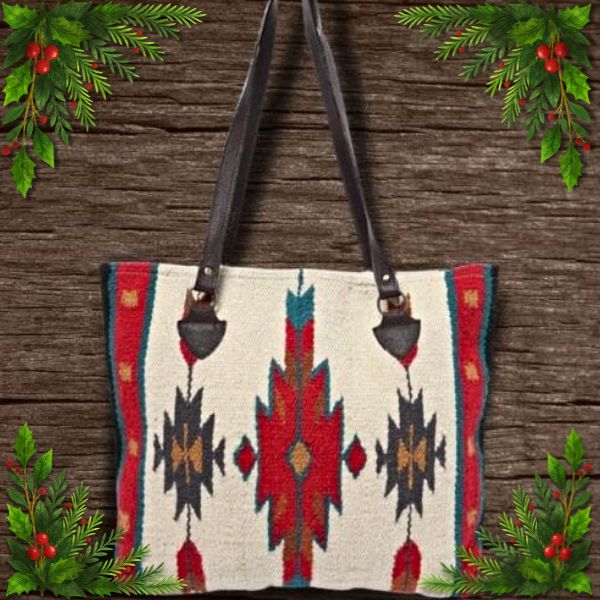 Red Sun Two Stars Wool southwestern Tote | Yellowstone Spirit Southwestern Collection Handwoven Wool Tote Objects of Beauty Southwest 