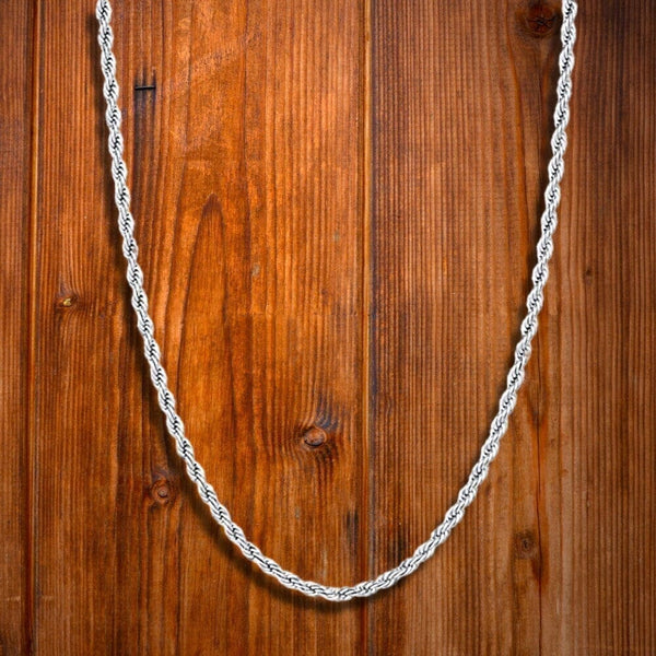 Rhodium Plated Elegant, Shiny & Sturdy 925 Sterling Silver Rope